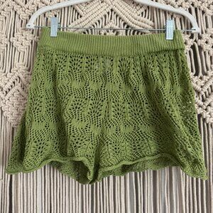 Princess Polly Green Crochet Knit Shorts M/L Boho Festival GUC